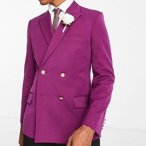 COPY - ASOS Design Wedding Skinny Blazer with Gold Buttons in Plum